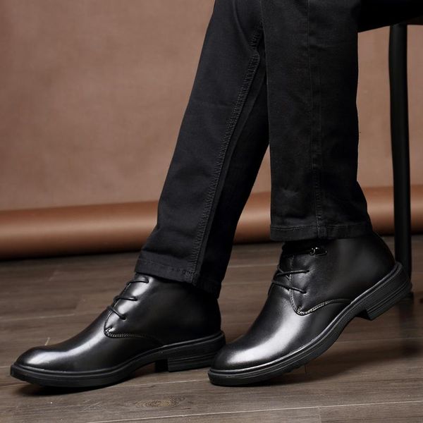 

boots plus size men super warm genuine natural leather snow handmade ankle for autumn and winter shoes, Black