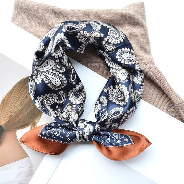 

scarves vintage cashew nut silk scarf square bag tie natural mulberry kerchief satin headband plaid office lady fashion accessories, Blue;gray