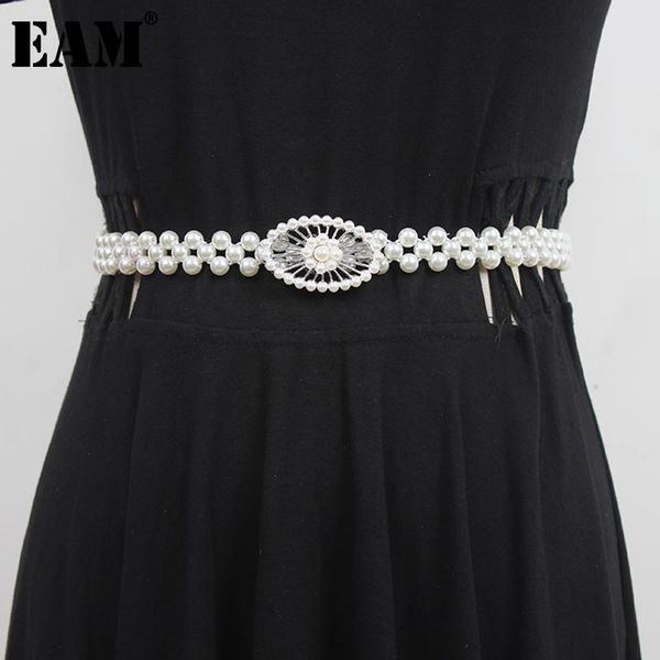 

[eam] silver color pearl elastic split joint belt personality women fashion tide all-match spring autumn 2021 1dd7971 belts, Black;brown