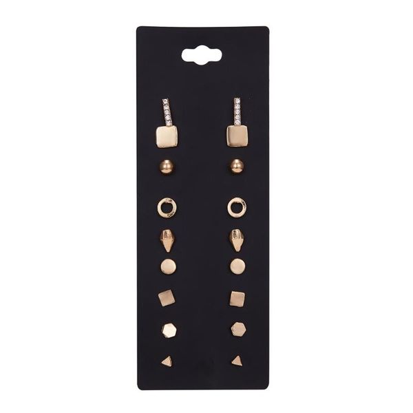 

stud 9 pairs/set gold silver color geometric earrings set for women square triangle kit pack lots brincos, Golden;silver