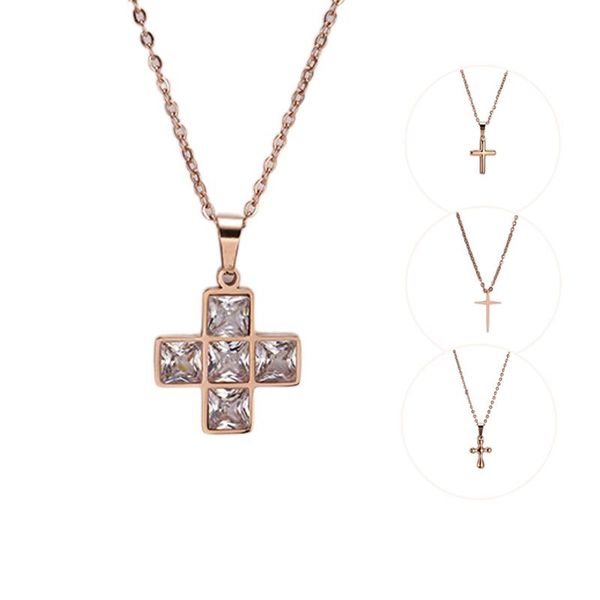 

chains necklace female light luxury rose gold clavicle chain cross jesus pendant stainless steel 2021 jewelry, Silver