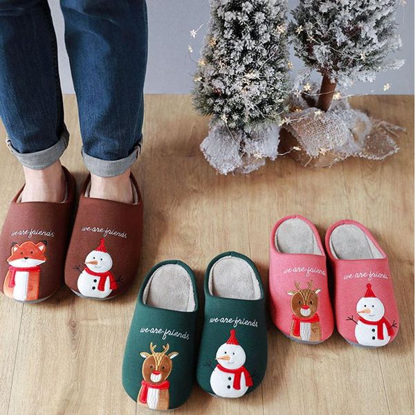 

slippers ladies christmas snowman cute non-slip cotton warm slides couple indoor ultra-quiet shoes quality furry flip flops, Black