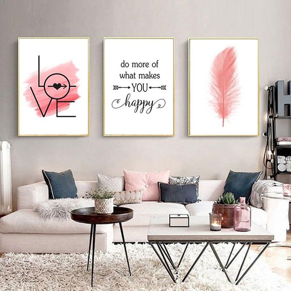 

paintings nordic style pink feathers posters and prints love poster simple decortion picture for girl room canvas painting living