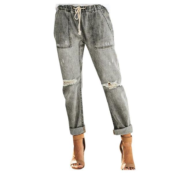 

women's jeans women solid color hole low waist flares ankle fashion pants halter strap denim trouser vintage slim baggy jean mujer, Blue