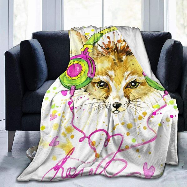 

ultra-soft micro fleece blanket,fennec fox and fashionable headphones graphics fennec fox,home decor warm throw blanket for