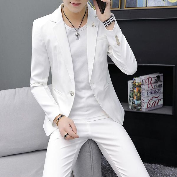 

men's suits & blazers ( jacket + pant ) spring autumn male suit solid color long sleeve two piece set wedding work uniform men clothing, White;black