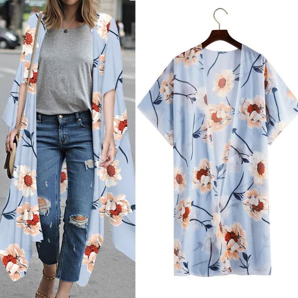

women's swimwear summer women floral kimono swim cover-ups female beach boho cardigan bathing bikini cover up outfits clothing, White;black