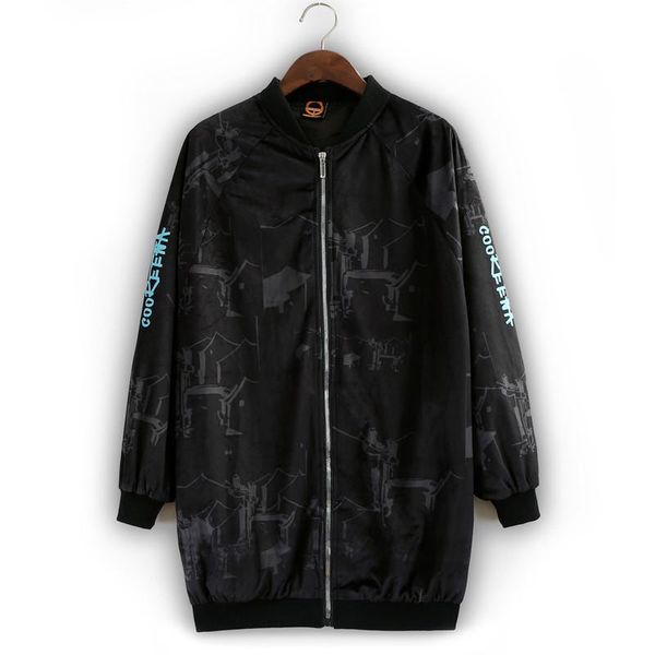 

women's trench coats women velvet winter warm coat black carton character printed long sleeve pluse size zipper pockets streetwear hip, Tan;black