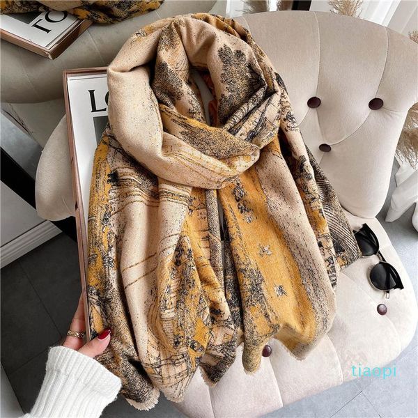 

thick scarf wrapped in warm cashmere scarf winter women shawl ladies design printing fashion tassel cloth fanda cashmere blanket foulhade, Blue;gray