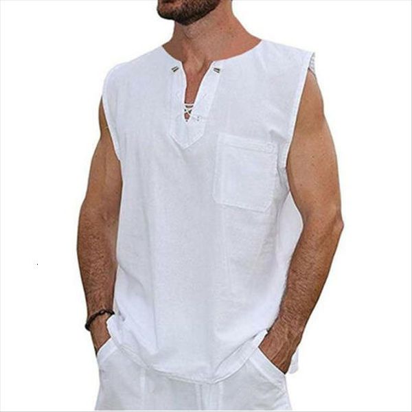 

fashion mens sleeveless cotton linen shirts casual breathable hippie tee soft v neck top, White;black