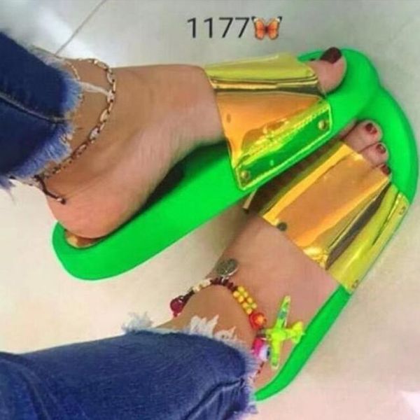 

home durable pvc sandals 2021 women spring/summer rainbow candy color flat non-slip outdoor leisure all-match beach slippers, Black