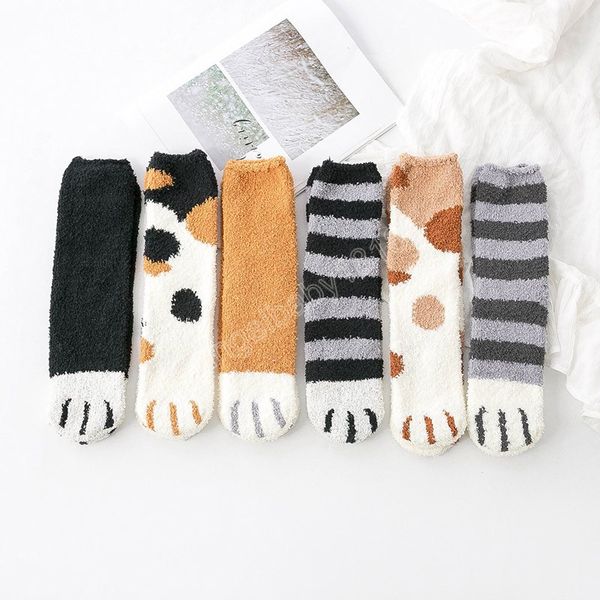 

cute cat paw socks winter warm coral fleece socks lady thick warmer cartoon sleeping zebra tiger foot sleeping floor sox, Pink;yellow