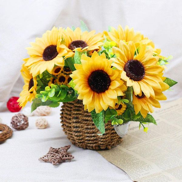 

branch silk sunflower artificial flower bouquet fake table decor diy bridal for wedding party home garden decorative flowers & wreaths