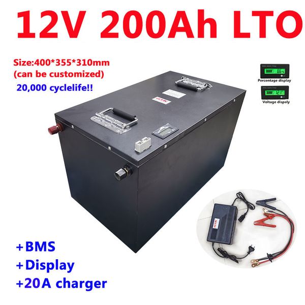 Batteria ricaricabile LTO 12v al litio titanato 12v 200Ah ad alta potenza con BMS per caravan//inverter/barca/caricatore solare + 20A