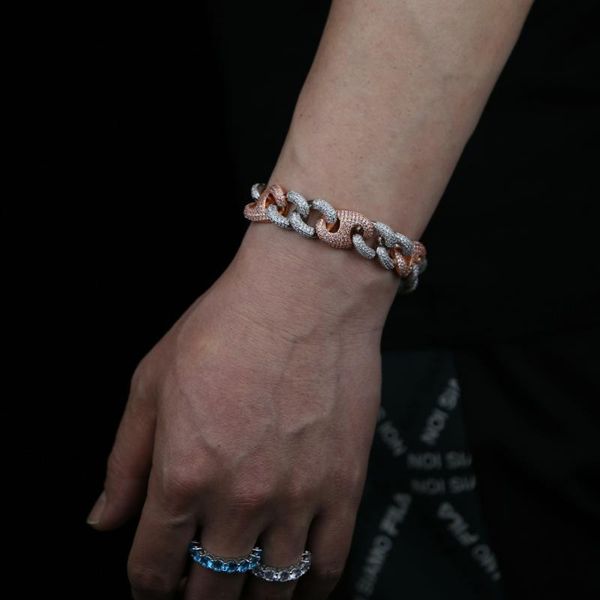 

charm bracelets fashion hiphop cuban wide link chains jewelry iced out bling 5a cubic zirconia cz paved two tone color women men boy bracele, Golden;silver