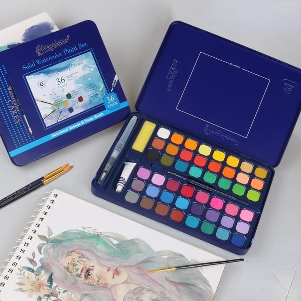

gift sets 2021 solid watercolor paint set pressed powder 36/48 color painting supplies 8-piece product