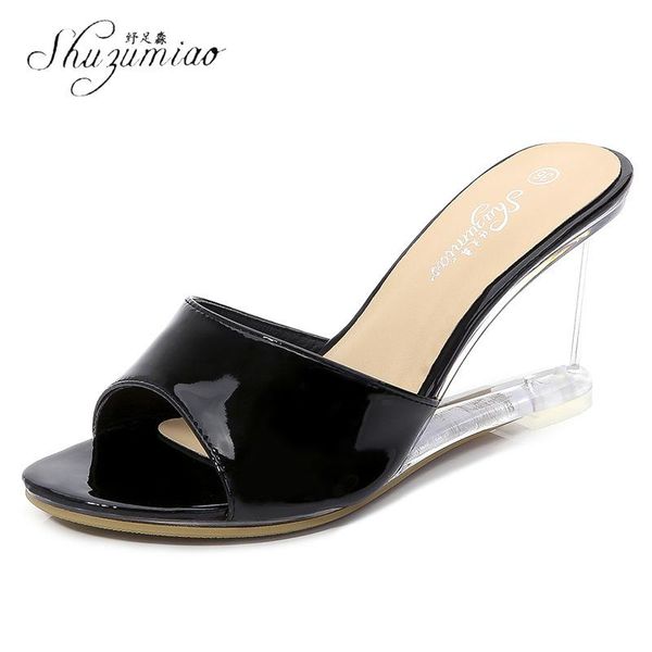 

fashion sandals women shoes slippers summer open toe wedges ladies plus size 34-43, Black