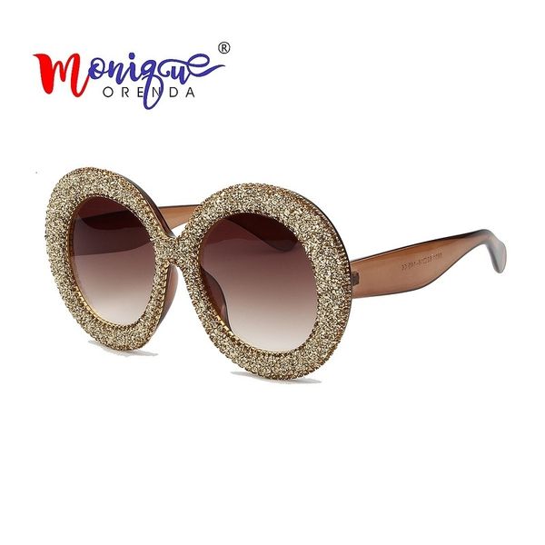 

sun glasses 2021 luxury oversized glasses women vintage rhinestones round frame gradient mirror shades for oculos, White;black