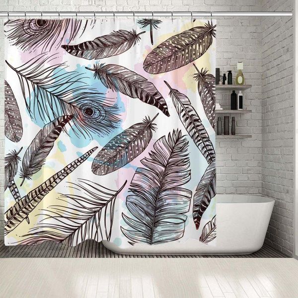 

shower curtains curtain feathers pattern bird plumes and colorful painting stains artistic design illustration black blue pink