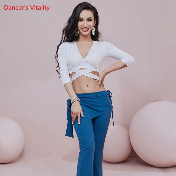 

oriental dance pants v-neck shirt 7-point sleeve trousers practice clothes set female belly dancewear performance clothing stage wear, Black;red