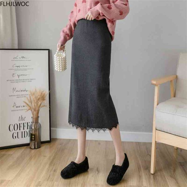 

skirts women winter spring high waist split long skirt o2599 ceof, Black