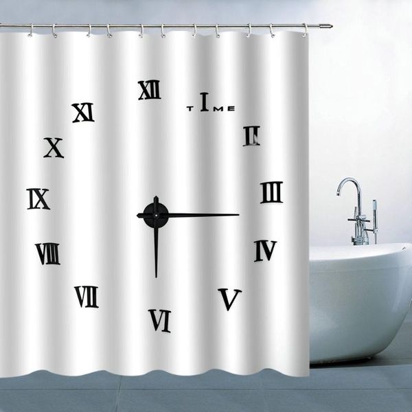 

shower curtains roman numeral clock decor curtain waterproof bath for bathroom bathtub bathing cover toilet door