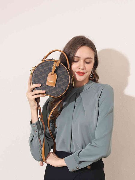 

handbag bag female 2021 messenger printed women's round cake single shoulder small high sense portable, Black;red