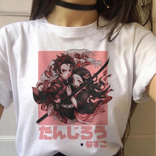 

summer demon slayer japanese anime womens t shirts funny graphic treetwear punk kimetsu no yaiba clothe, White