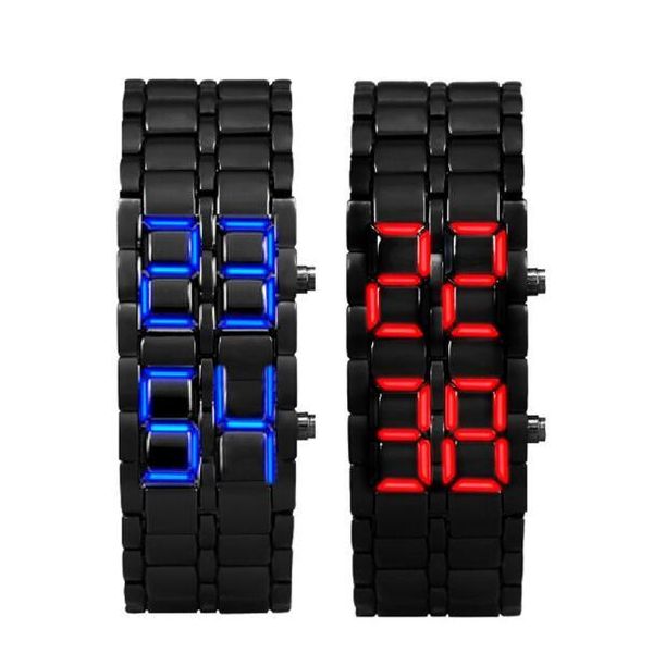 

wristwatches luxury watches mens business quartz wrist watch 2x lava style iron samurai black bracelet led japanese inspired red / blue, Slivery;brown