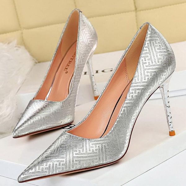 

dress shoes bigtree spring 2021 woman pumps fashion women heels 9.5 cm sequin cloth wedding stiletto party, Black
