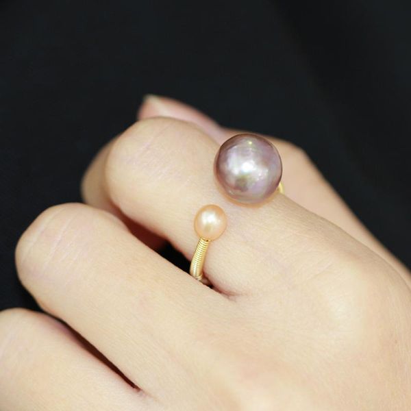 

cluster rings 2021 handmade original design baroque freshwater pearl for women gift ring jewelry party pearls, Golden;silver