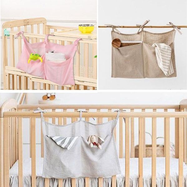 

storage boxes & bins baby bed hanging bags cotton born crib organizer toy diaper pocket for bedding set accessories nappy store
