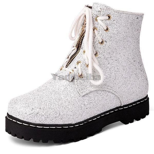 

boots women's bling platform chunky shoes round toe ankle winter autumn women motorcycle combat short, Black