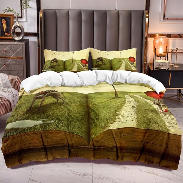 

bedding sets duvet cover book grassland 3d with dog print comforter zipper closure and corner ties quilt