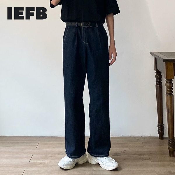 

men's jeans iefb 2021 summer wide leg korean trend loose handsome straight men trousers casual denim baggy 9y7698, Blue