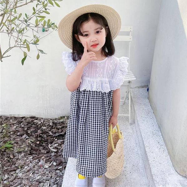 

summer arrival girls fashion plaid dress kids sleeveless cotton clothes girl's dresses, Red;yellow