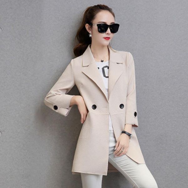 

women's trench coats women spring windbreaker autumn female double breasted suded coat lady full sleeve turn-down collar casual overcoa, Tan;black