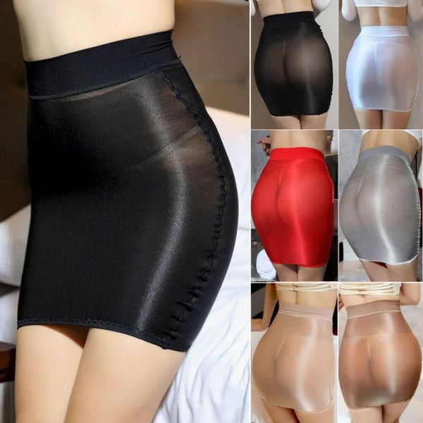 

women sheer skirt micro mini see through oiled skirts pencil shiny short bodycon stretch, Black
