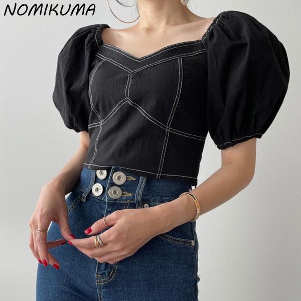 

women's blouses & shirts nomikuma elegant square collar women blouse korean chic puff sleeve summer fashion blusas mujer de moda 2021 6, White