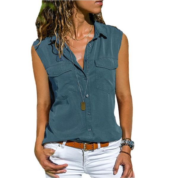 

women's tanks & camis women summer sleeveless v-neck pure color t-shirt casual tank loose button-up blouse lady shirts plus size, White