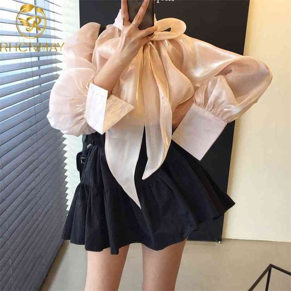 

elegant bow design work style ol solid blouse women pullover long sleeve loose blusas summer chiffon shirt 210506, White