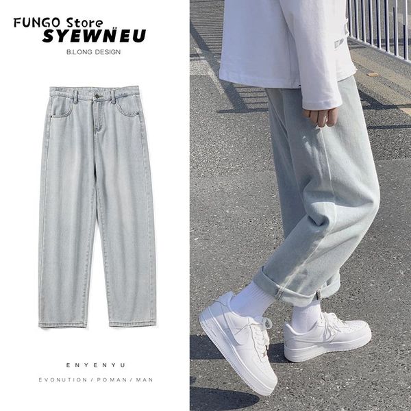 

straight jeans men's fashion washed retro pants men streetwear wild loose hip hop denim trousers mens s-2xl, Blue