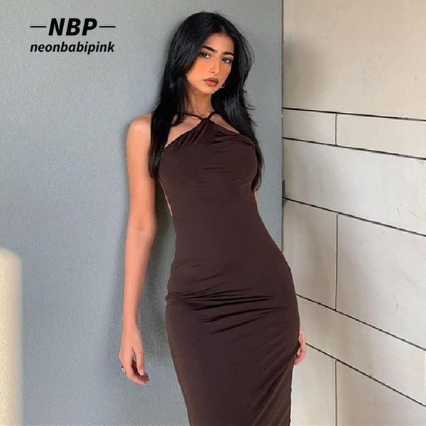 

casual dresses neonbabipink halter backless bodycon midi for women 2021 clubwear elegant party evening brown n33-bc12, Black;gray