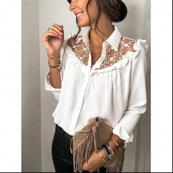 

office lace turn down collar women blouses long sleeve button casual elegant white female shirt