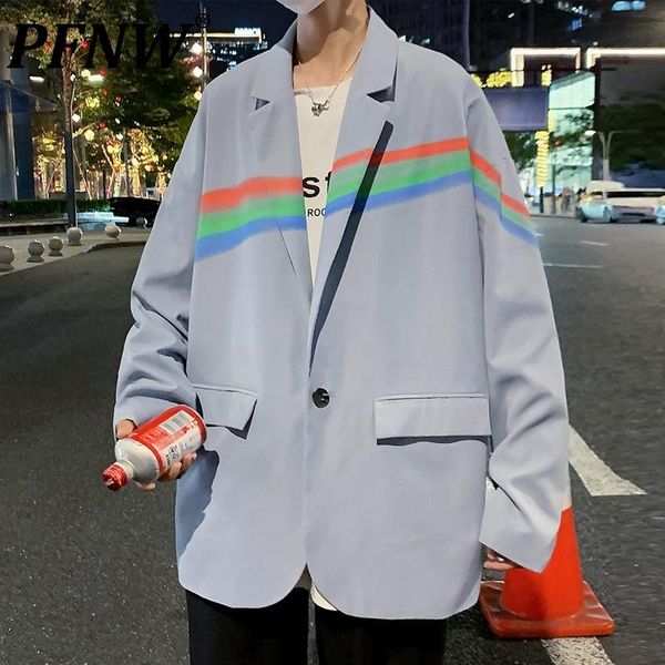 

men's suits & blazers pfnw 2021 autumn casual rainbow suit large fashion coat oversized blazer korean single button trend 12x0828, White;black