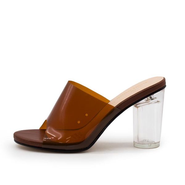 

sandals pvc clear round heel transparent women pumps 853-1 ladies high heels mules for dress girls, Black