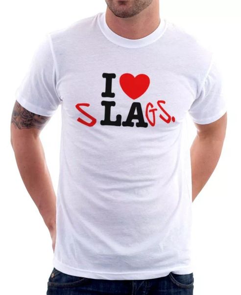 

i love la slags funny stag party white cotton t-shirt 5201, White;black