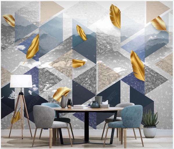 

custom wallpaper for walls 3d murals wallpapers modern minimalist golden leaves abstract geometric lines hand-painted far mountain tv backgr