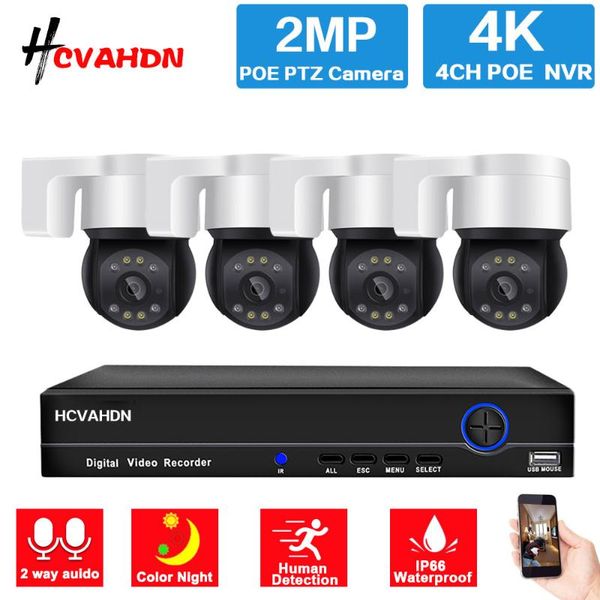 

wireless camera kits 2mp ptz cctv security dome kit 4ch 4k poe nvr outdoor color night vision ip video surveillance system set