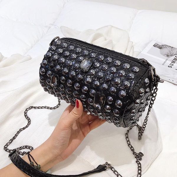 

evening bags large capacity fashion rivet chain shoulder for women 2021 handbag pu leather flap small square bag bolsas feminina